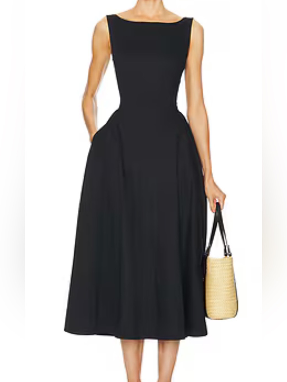 Stretch Cotton Sateen Midi Dress in Black
HELSA